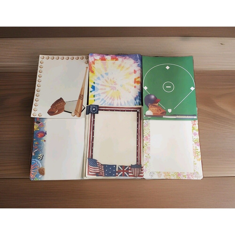 Vintage Large Lot Printer Paper Loose Leaf Stationery Letterhead Borders Themes